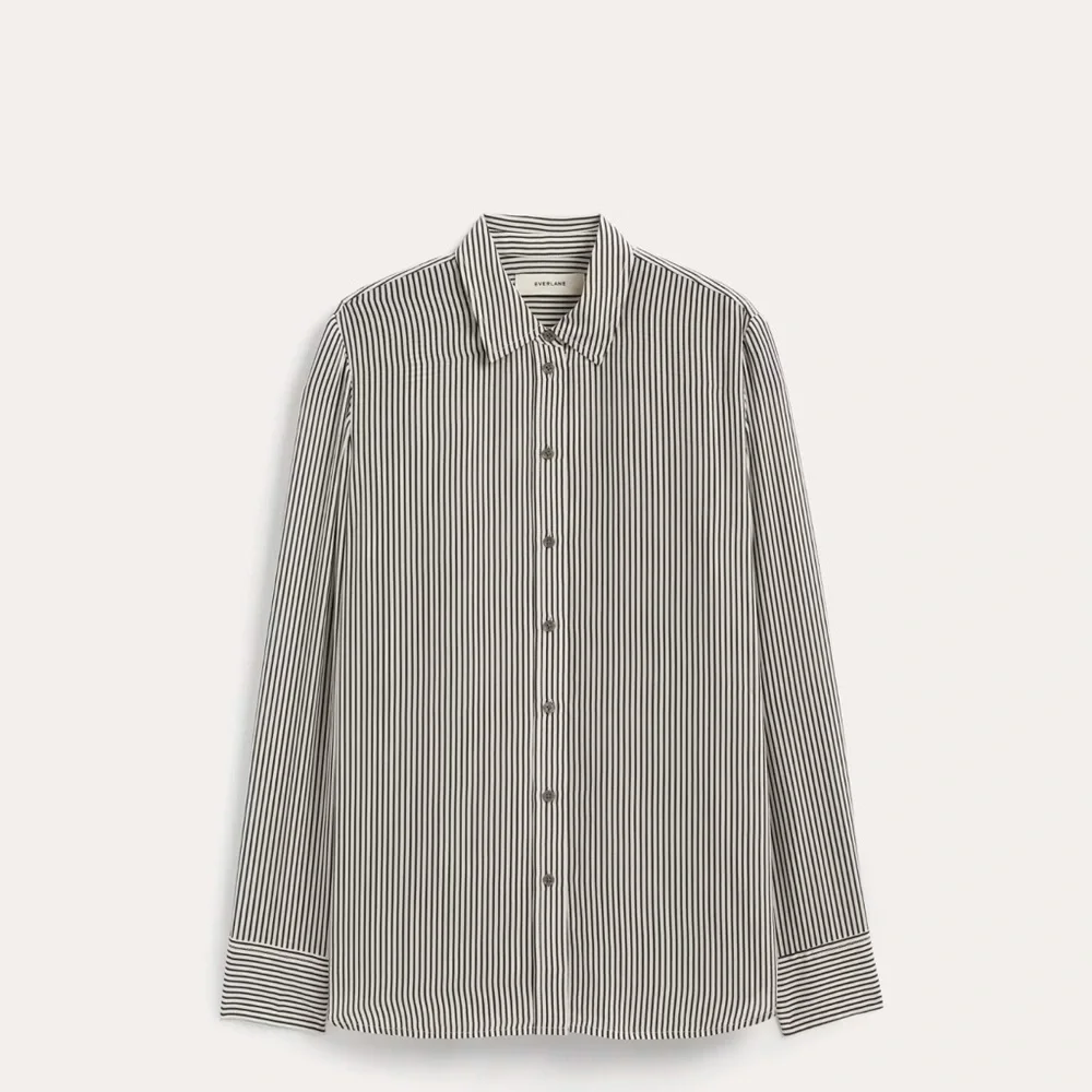 Everlane The Must-Have Shirt in Washable Silk - Black/White - Picture 6 of 6